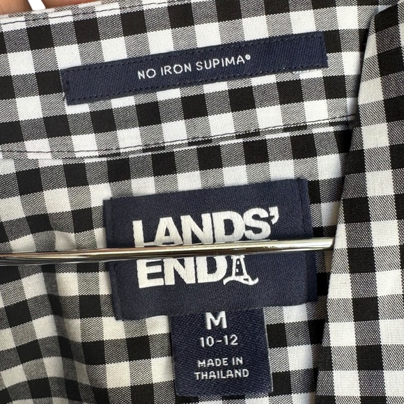 Lands End 100% cotton 3/4 Sleeve Blouse Black & White Checked Medium - Picture 6 of 6